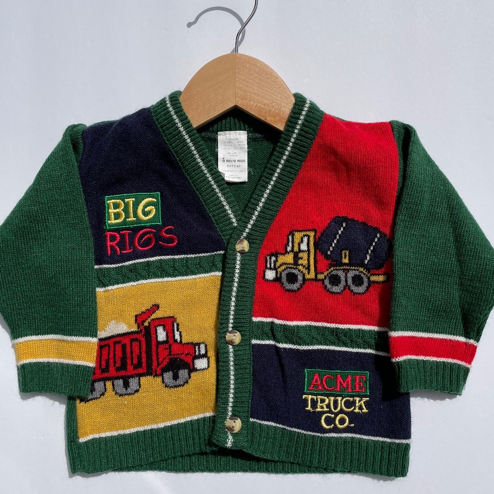 Vintage Toddler "Big Rigs" Color-block Cardigan